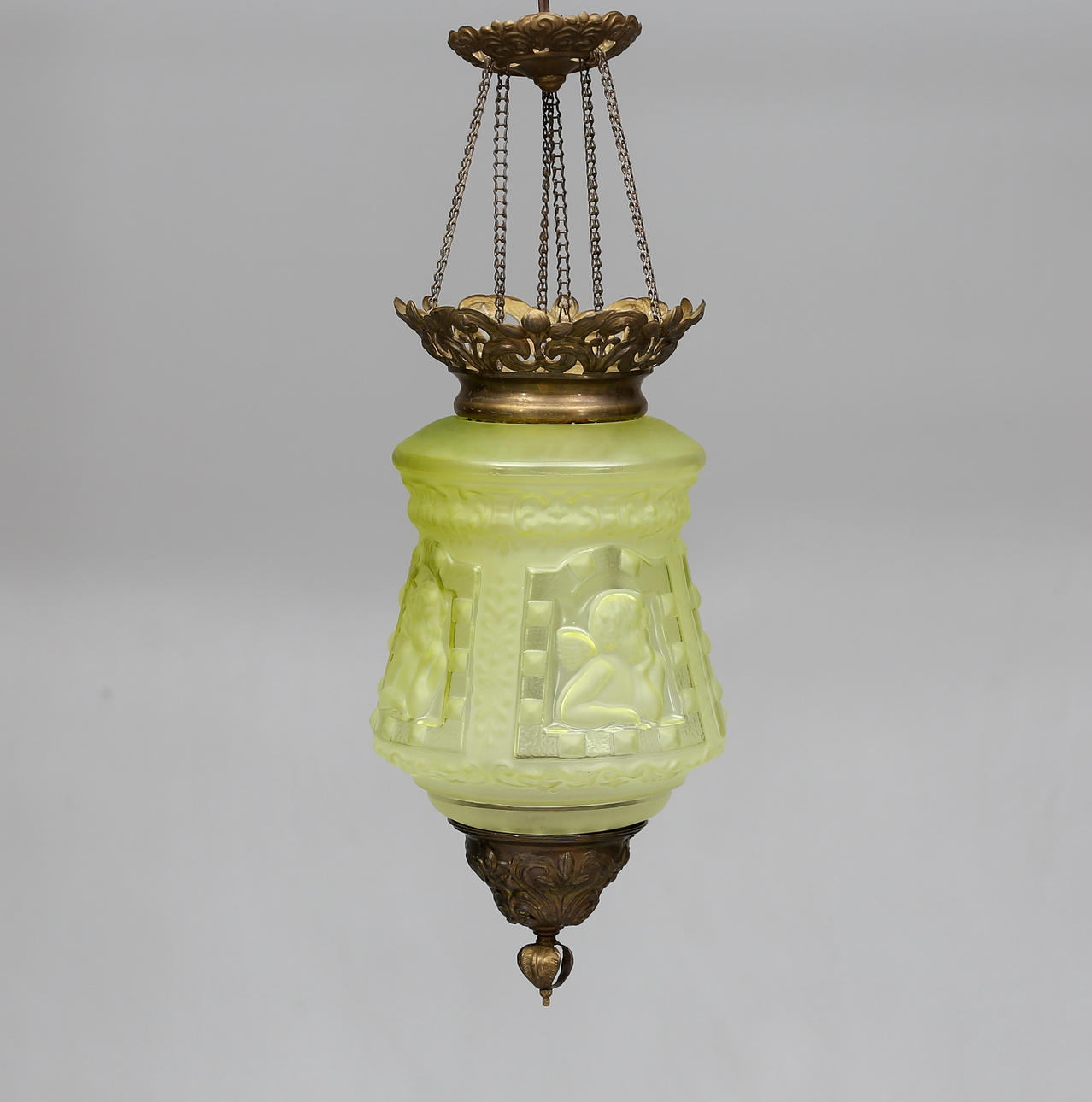 MÅNSKENSLAMPA, glas samt mässing, 1800/1900-tal.