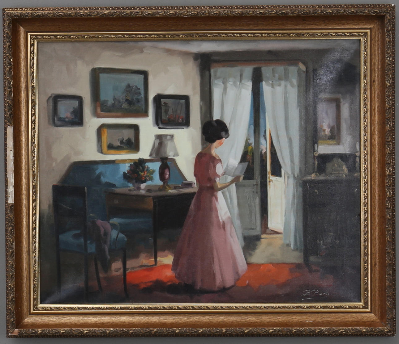 BENTE BERG. Interiör, olja på duk, signerad.