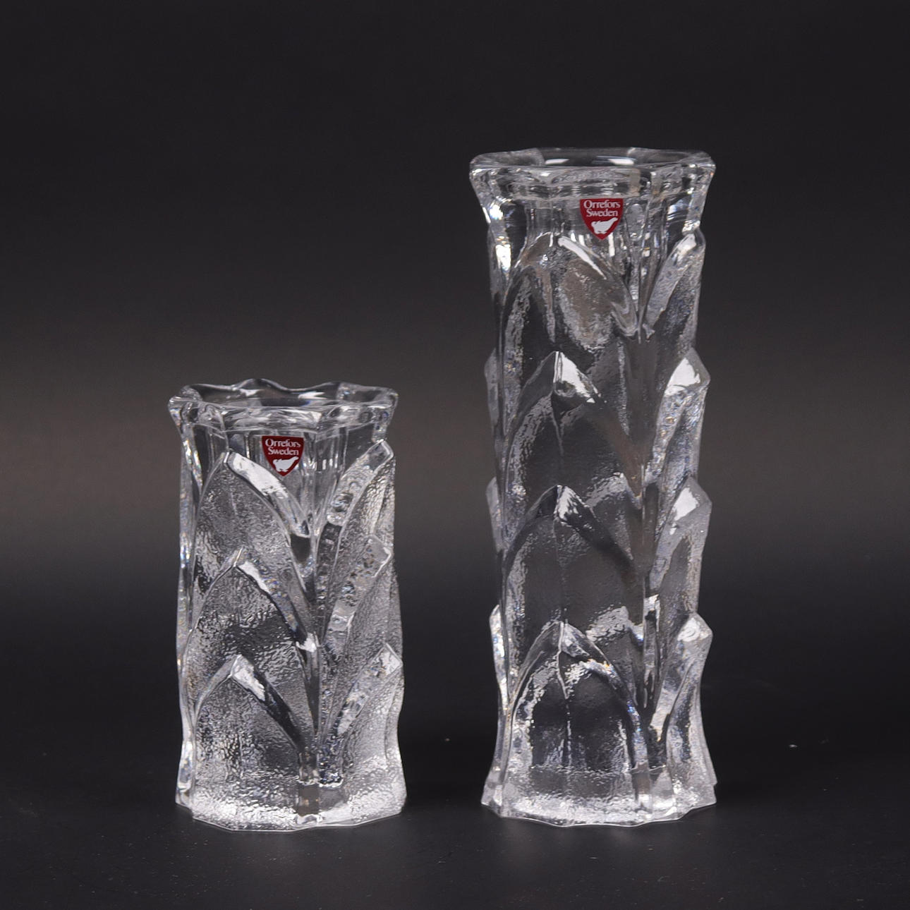 LARS HELLSTEN. ljusstakar, "Capella", glas, Orrefors, 2 st.