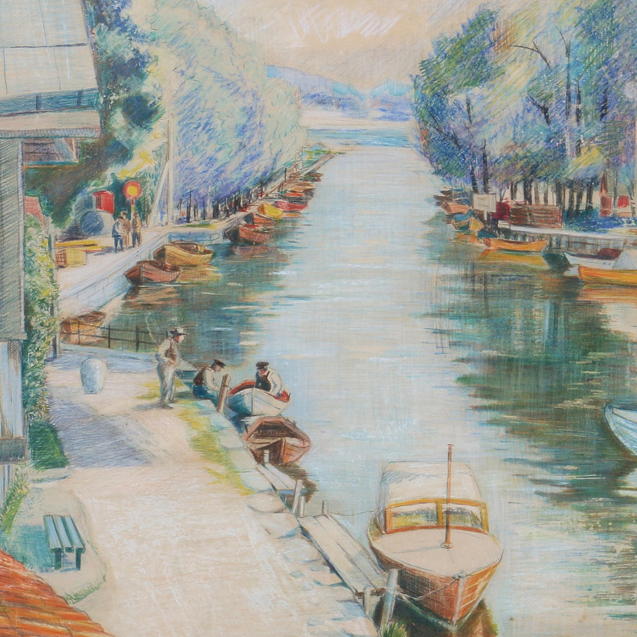 SVEN HENRICSON. Pastell, "Trosa 1947", signerad.