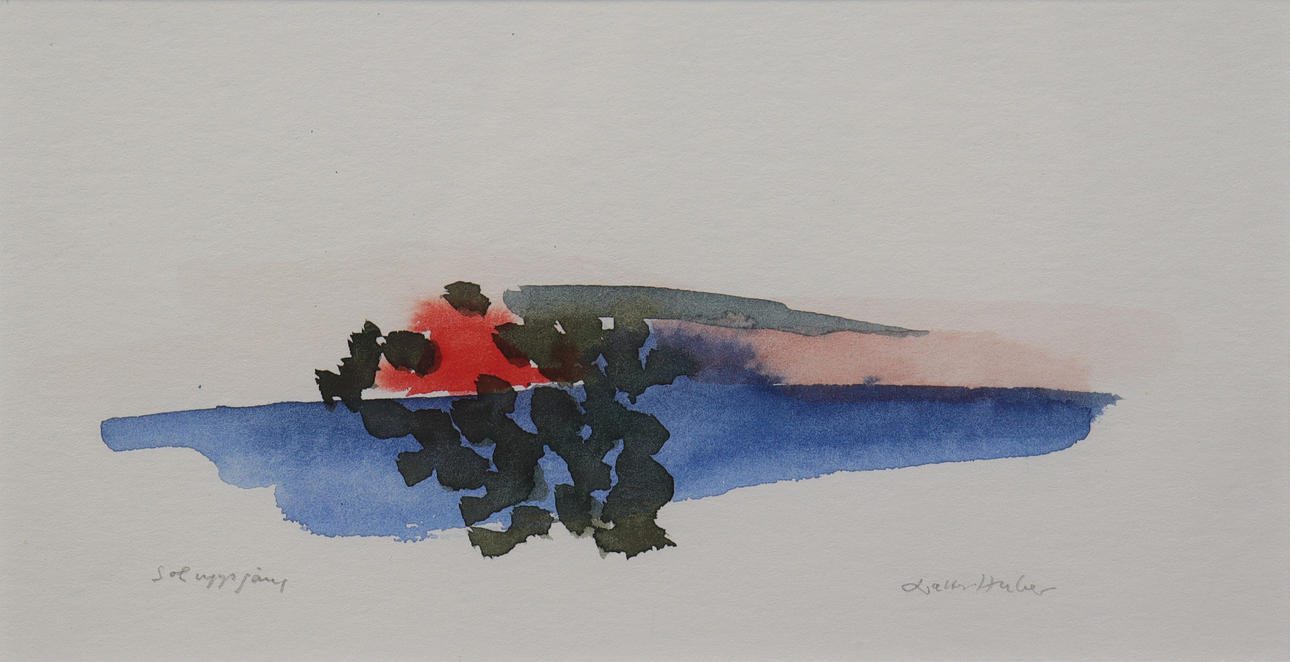 WALTER HUBER. akvarell, "Soluppgång".