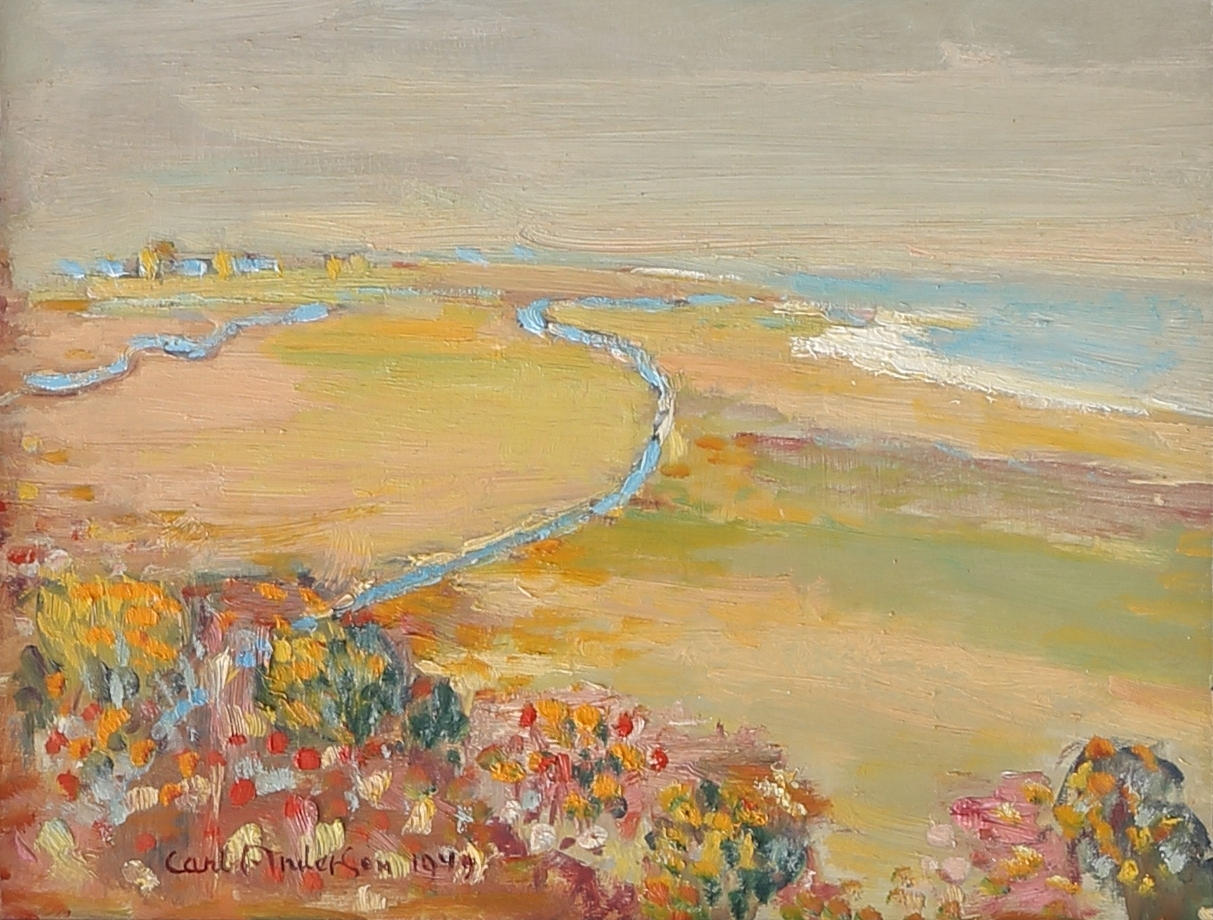 CARL ANDERSON. "Strand vid Simrishamn", olja på pannå, signerad och daterad 1949.