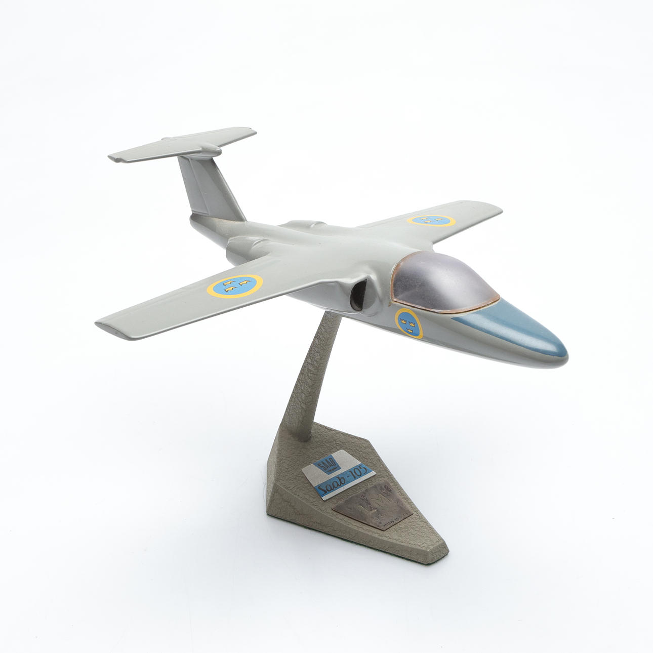 MODELLFLYGPLAN, Saab 105, silverplakett, daterad 1968.