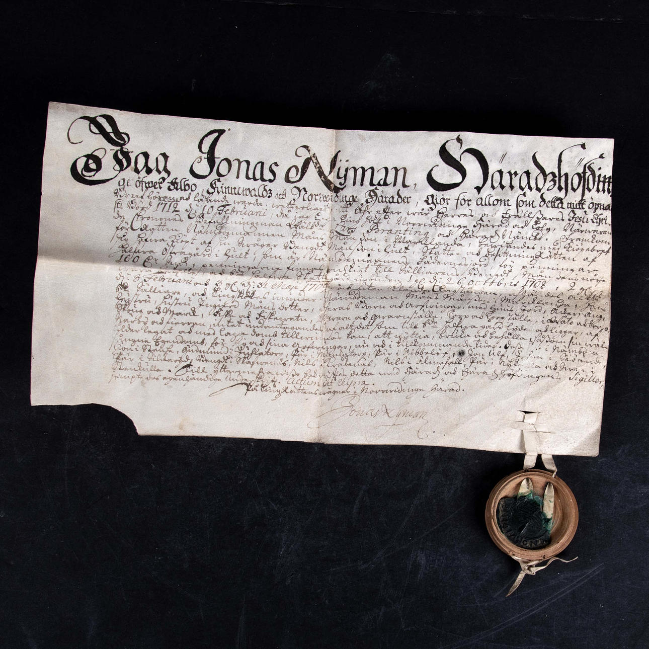 KAROLINSKT FASTEBREV 1712 SMÅLAND.