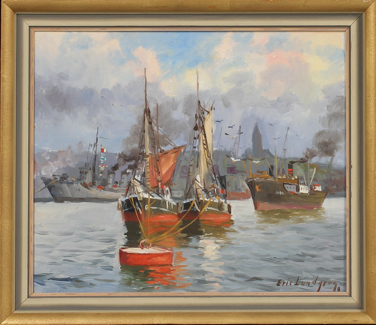 ERIC LUNDGREN. Hamnen Göteborg, olja på duk, signerad.