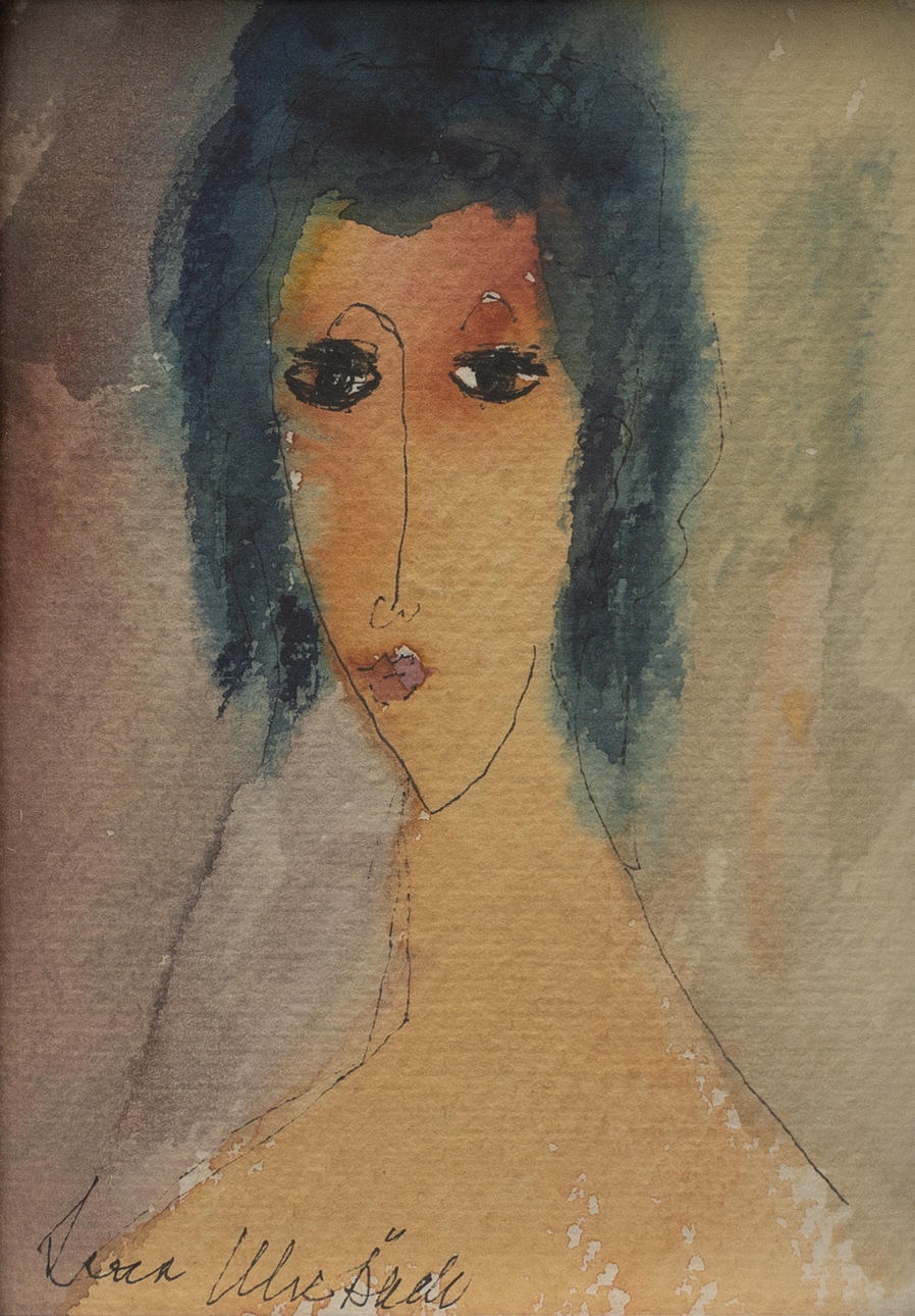 LENA ULVSBÄCK (1927-2017). Portrait, watercolour, signed.