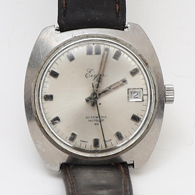 HERRARMBANDSUR, Eiger, automatic, stålboett med armband av läder.