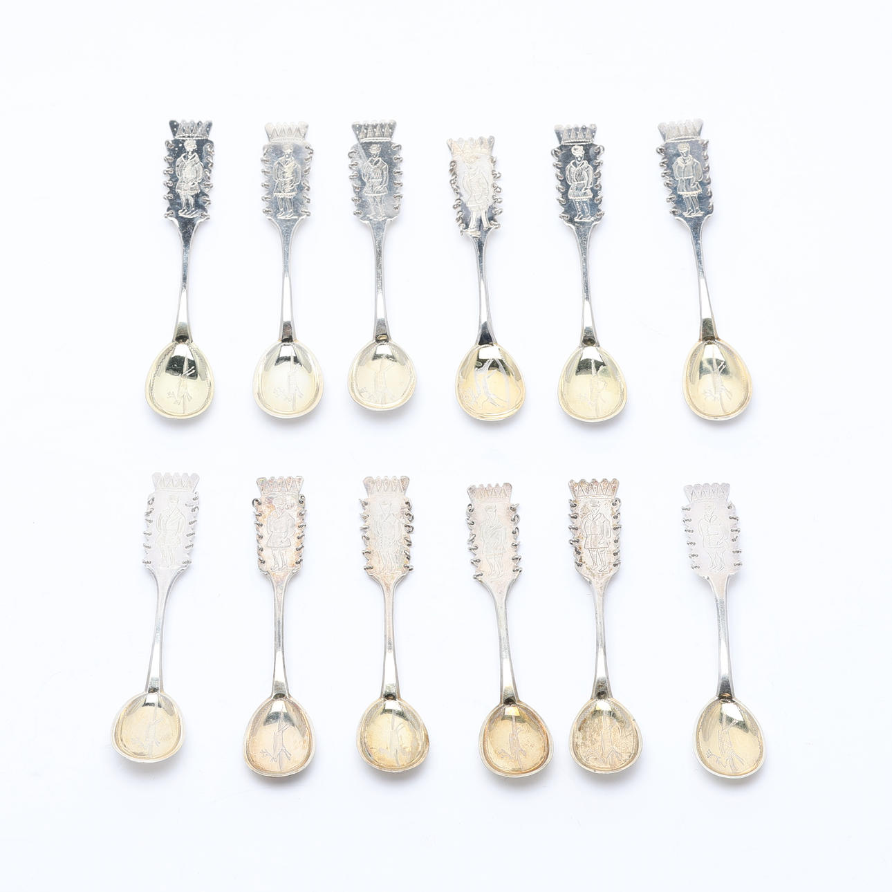 RATTLE SPOONS. Silver, after Oskar Strömberg, Haparanda, 12 pcs.
