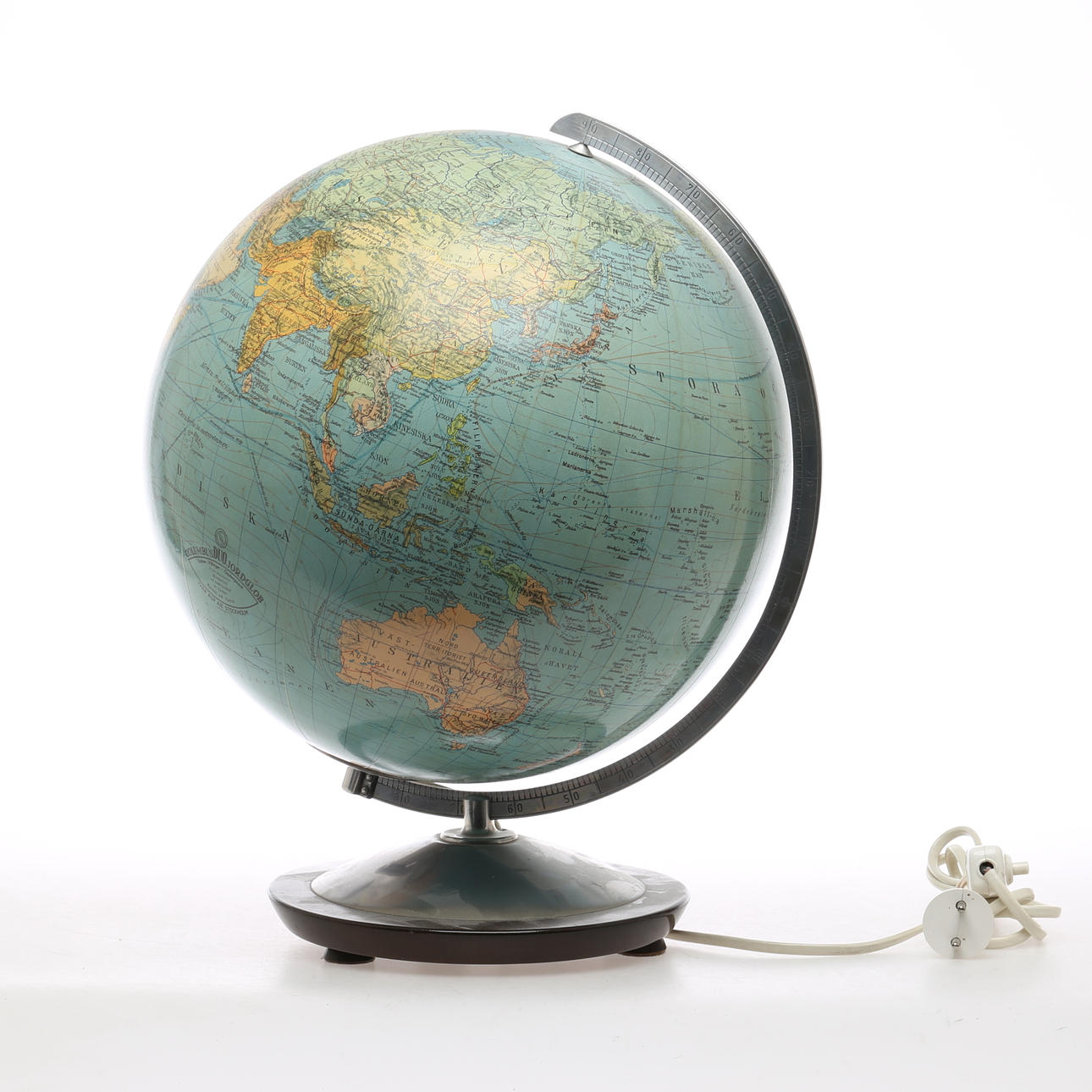 JORDGLOB, glas, med belysning, "Columbus Duo", omkring 1900-talets mitt.