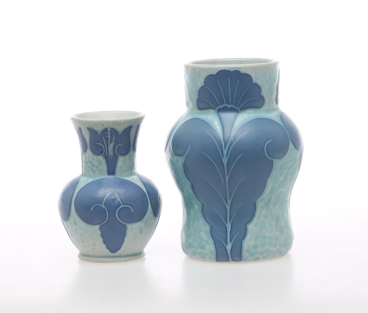 VASER, 2 st, stengods, "Sgrafitto", Josef Ekberg, Gustavsberg, 1920-tal.