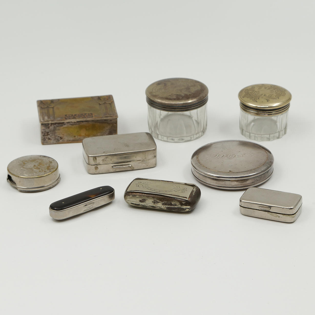 SAMLING DOSOR, 9 ST, METALL, GLAS.