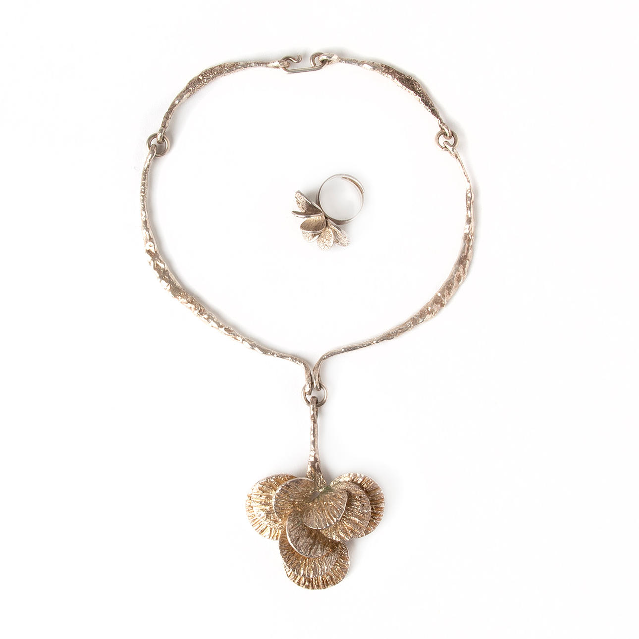 THERESIA HVORSLEV, collier samt ring, silver, MEMA, Lidköping, 1975.