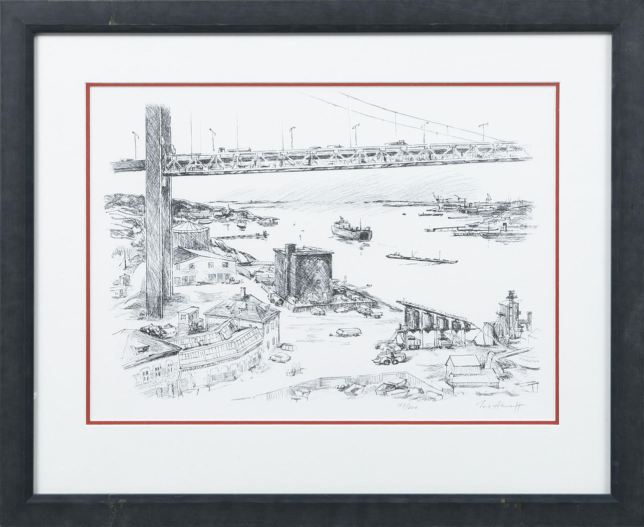 TORE  AHNOFF. "Älvsborgsbron", lithograph, signed and numbered 189/200.