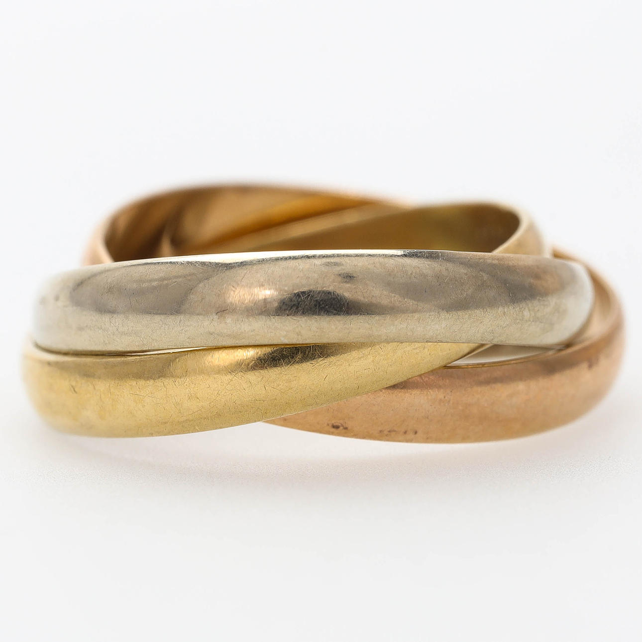 RING, 18 k trefärgat guld, kattfot.