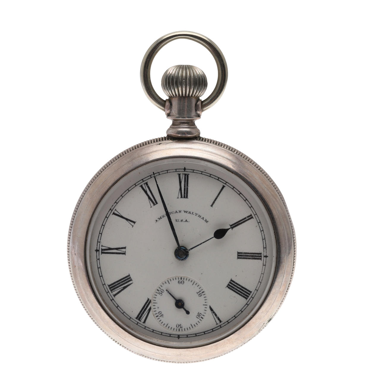 A SILVER POCKET WATCH BY WALTHAM USA.