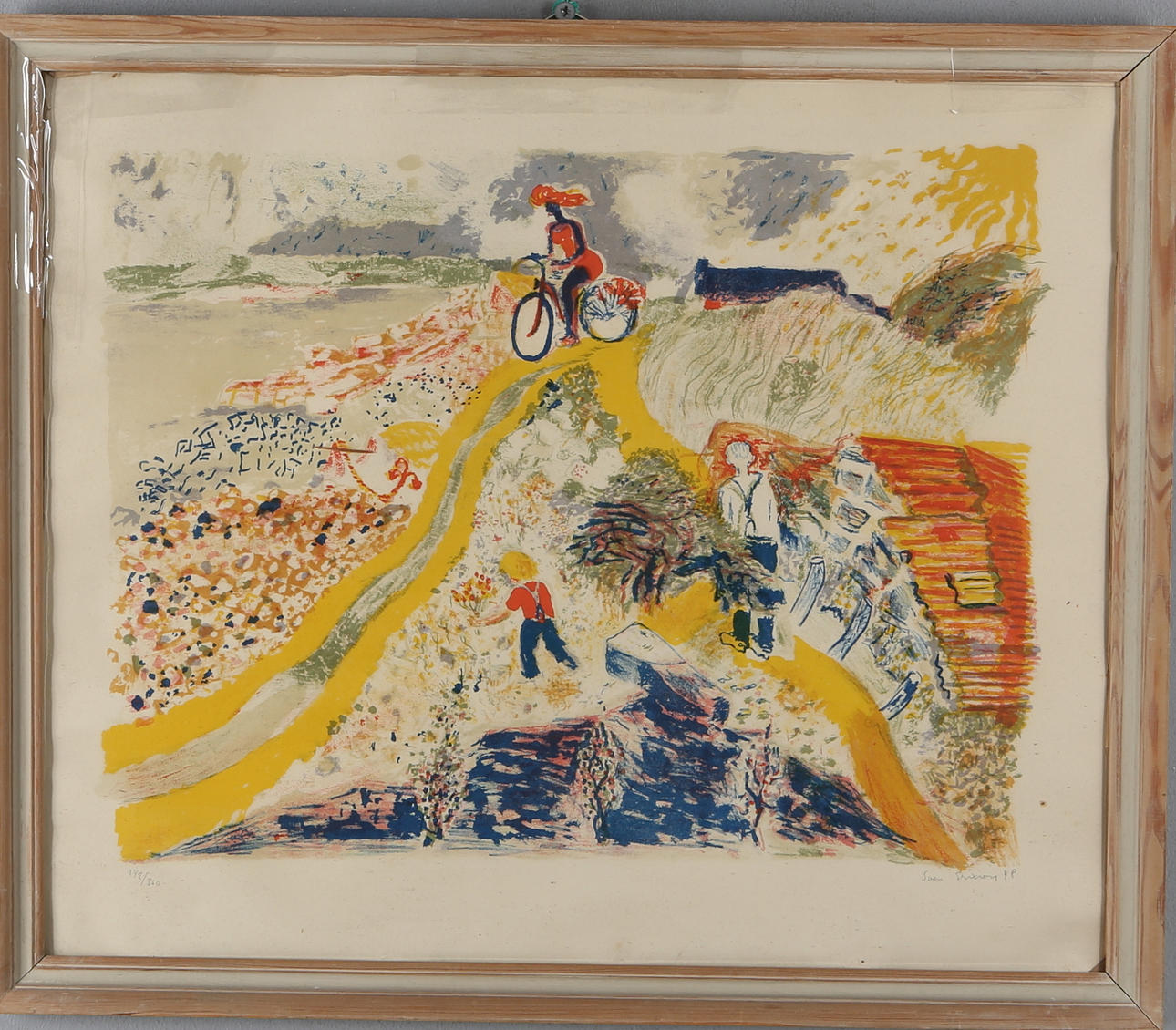 SVEN X:ET ERIXSON. Cyklande kvinna, färglitografi, signerad, daterad 48 samt numrerad 142/360.
