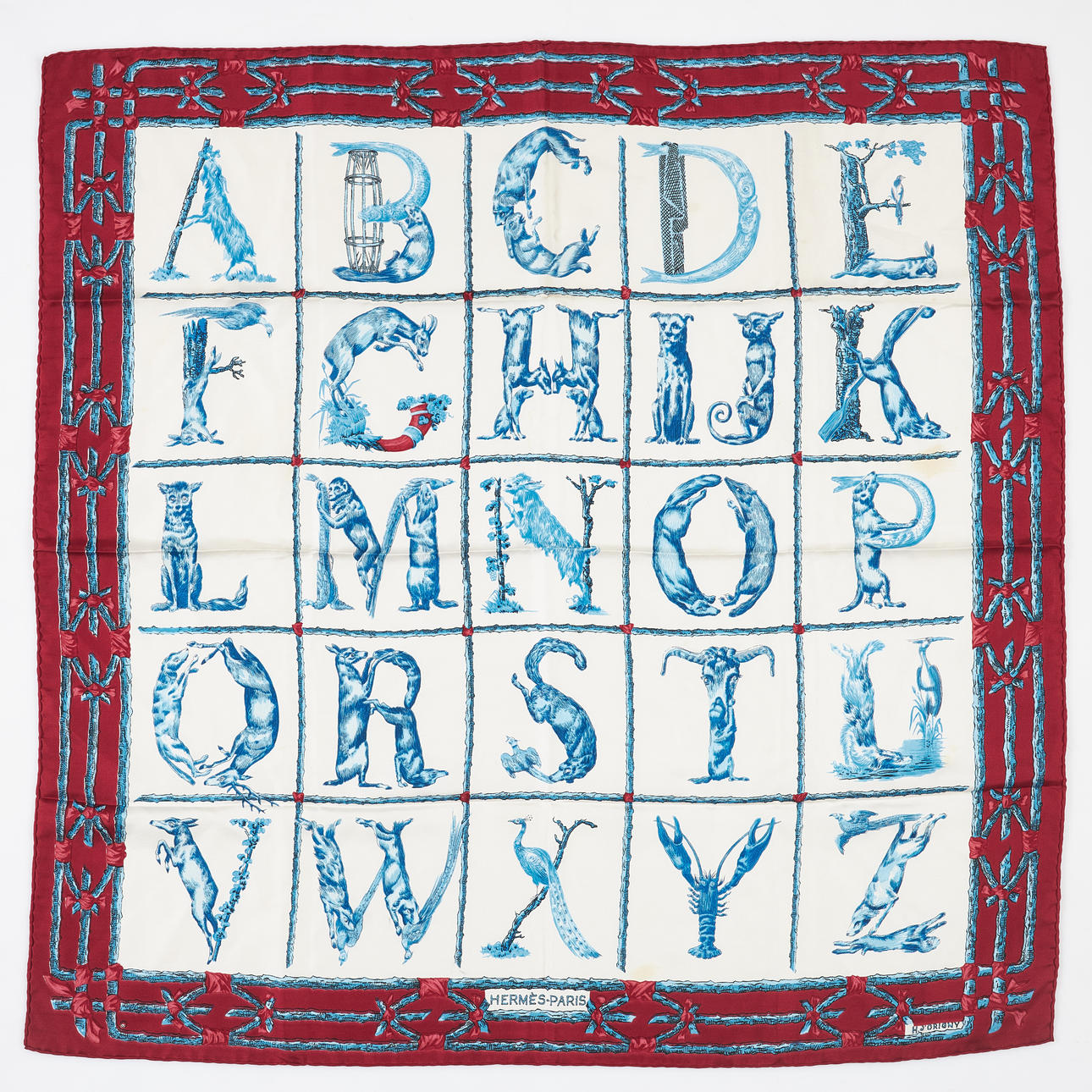HERMES. Scarf, "Abécédaire", siden.