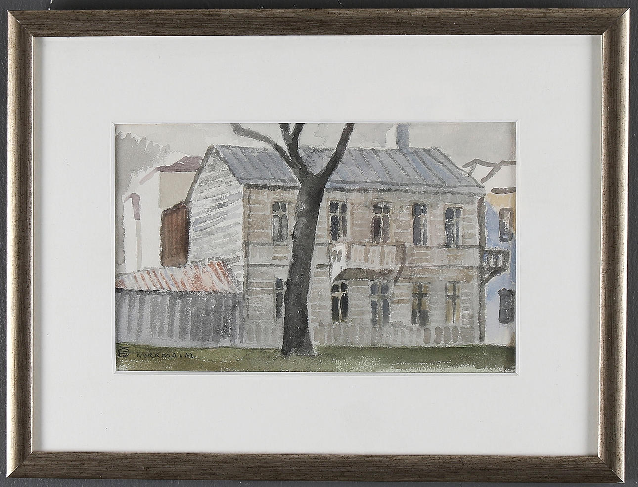 HANS ERIK ÖBERG. "Norrmalm, Sundsvall", akvarell, monogramsignerad.