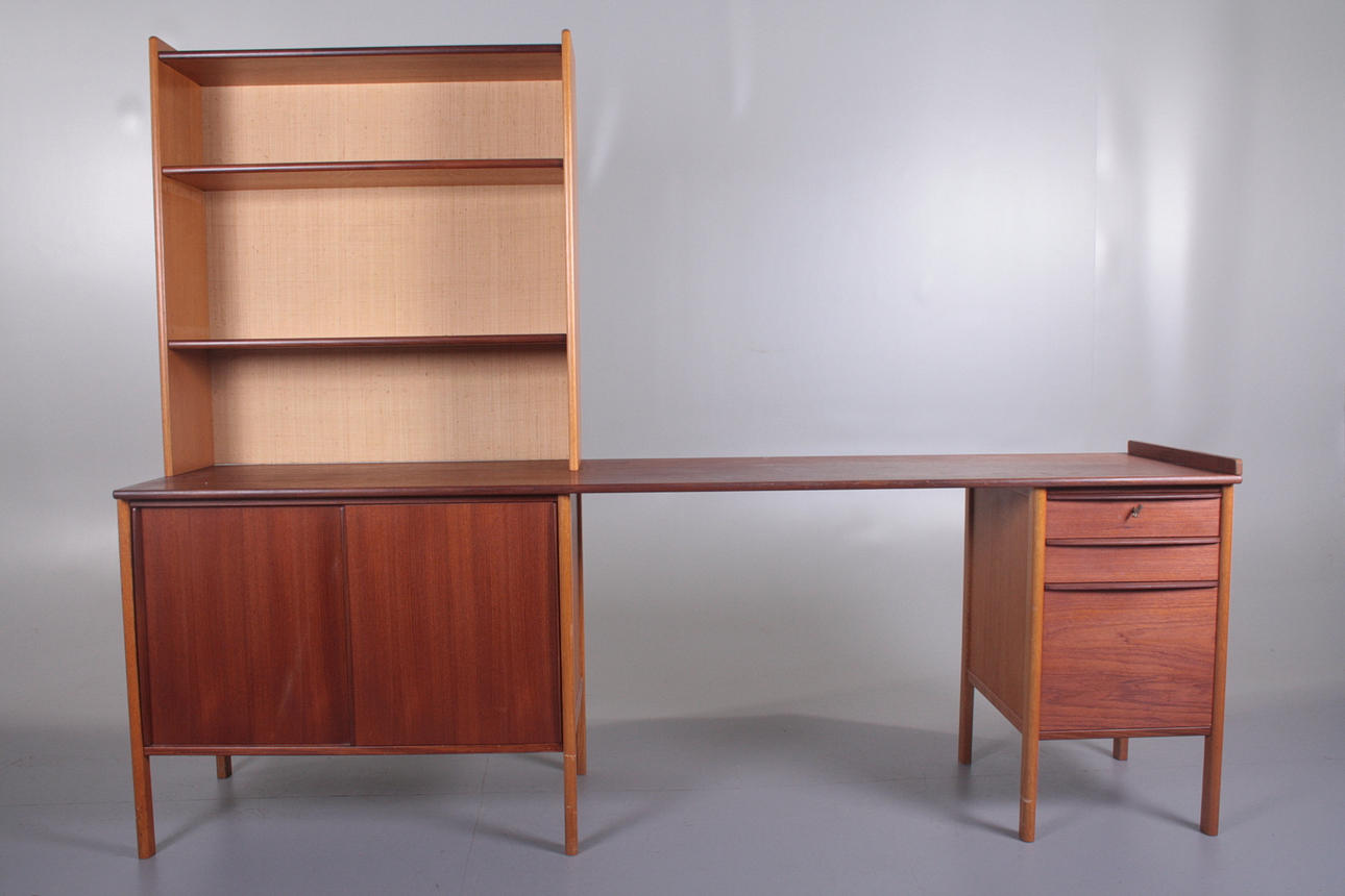 SKRIVBORD med HYLLA, teak, 4 delar.