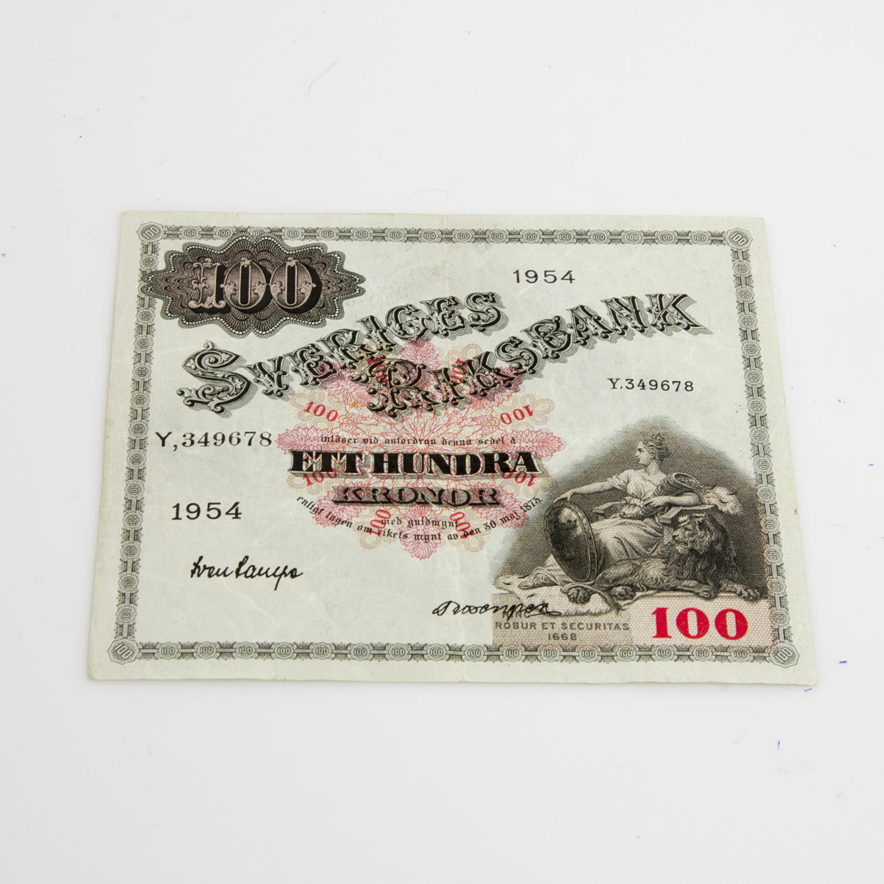 SEDEL, 100 kr Sverige 1954.