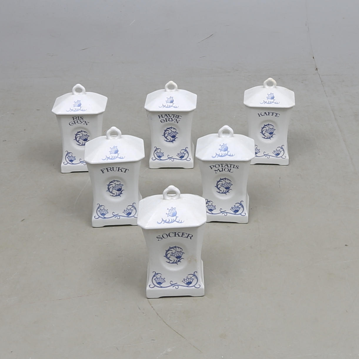 SPECERIBURKAR, 6 st, porslin, Rörstrand, tidigt 1900-tal.