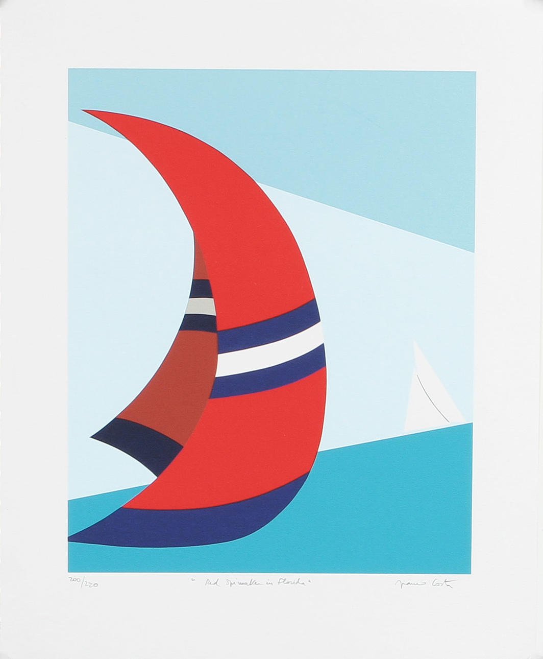 FRANCO COSTA. "Red spinnaker in Florida". Färglitografi, signerad och numrerad 200/220.
