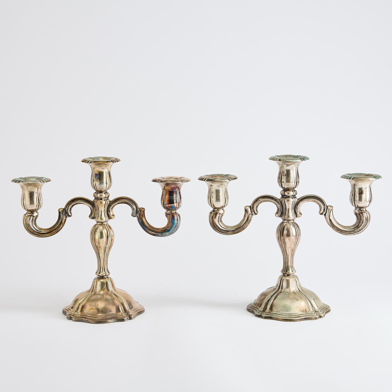 CANDELABRA, a pair, silver, import marks. 20th century.