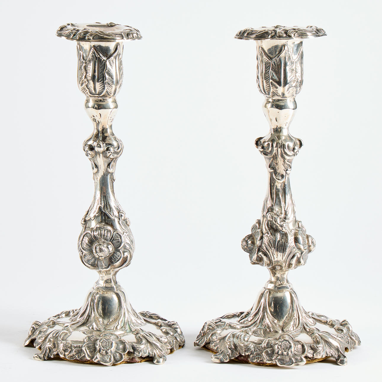 ERNST MARKSTRÖM. Candlesticks, a pair, silver, Neo-Rococo, Uppsala, 1874.