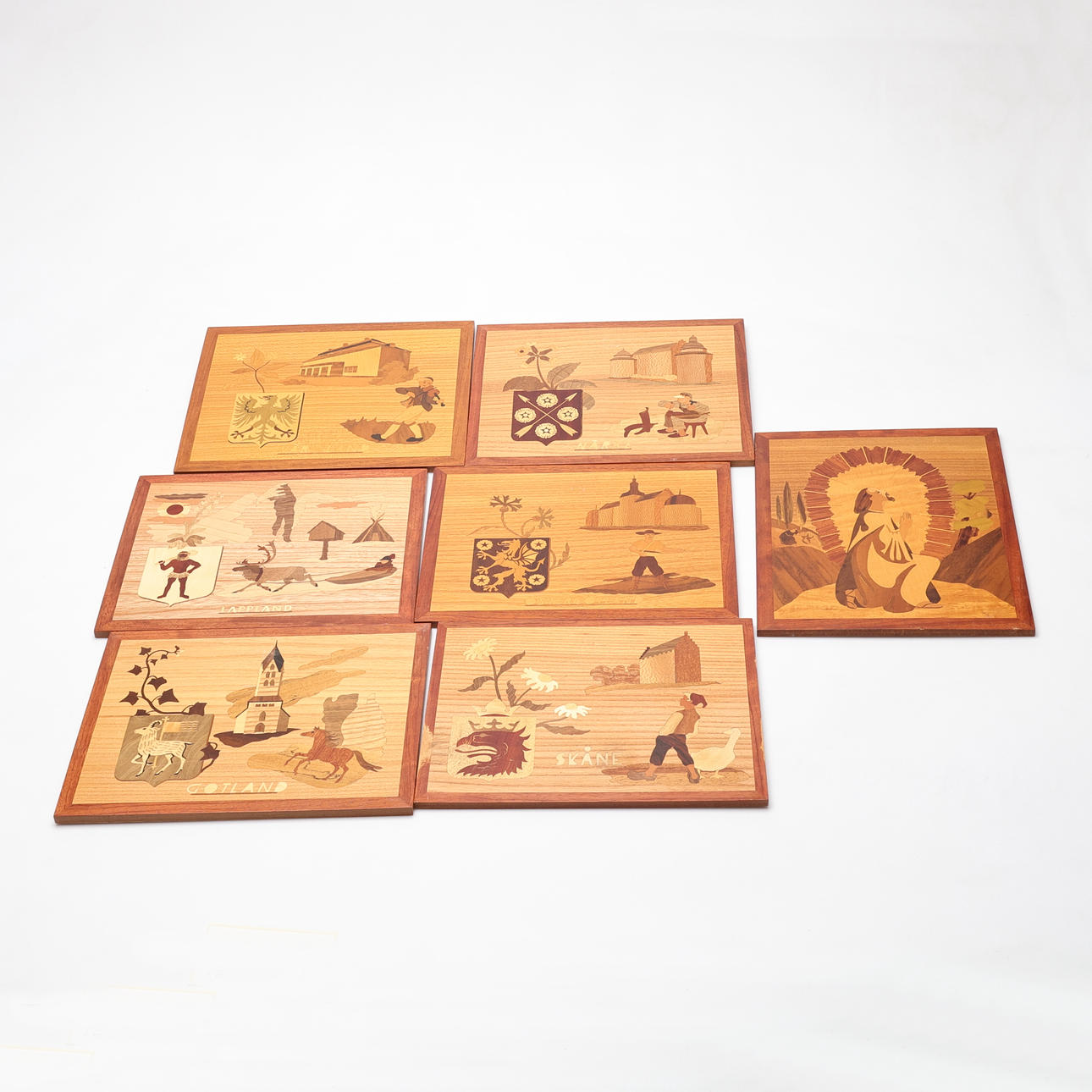 PICTURES, 7 pcs, Intarsia, landscapes.