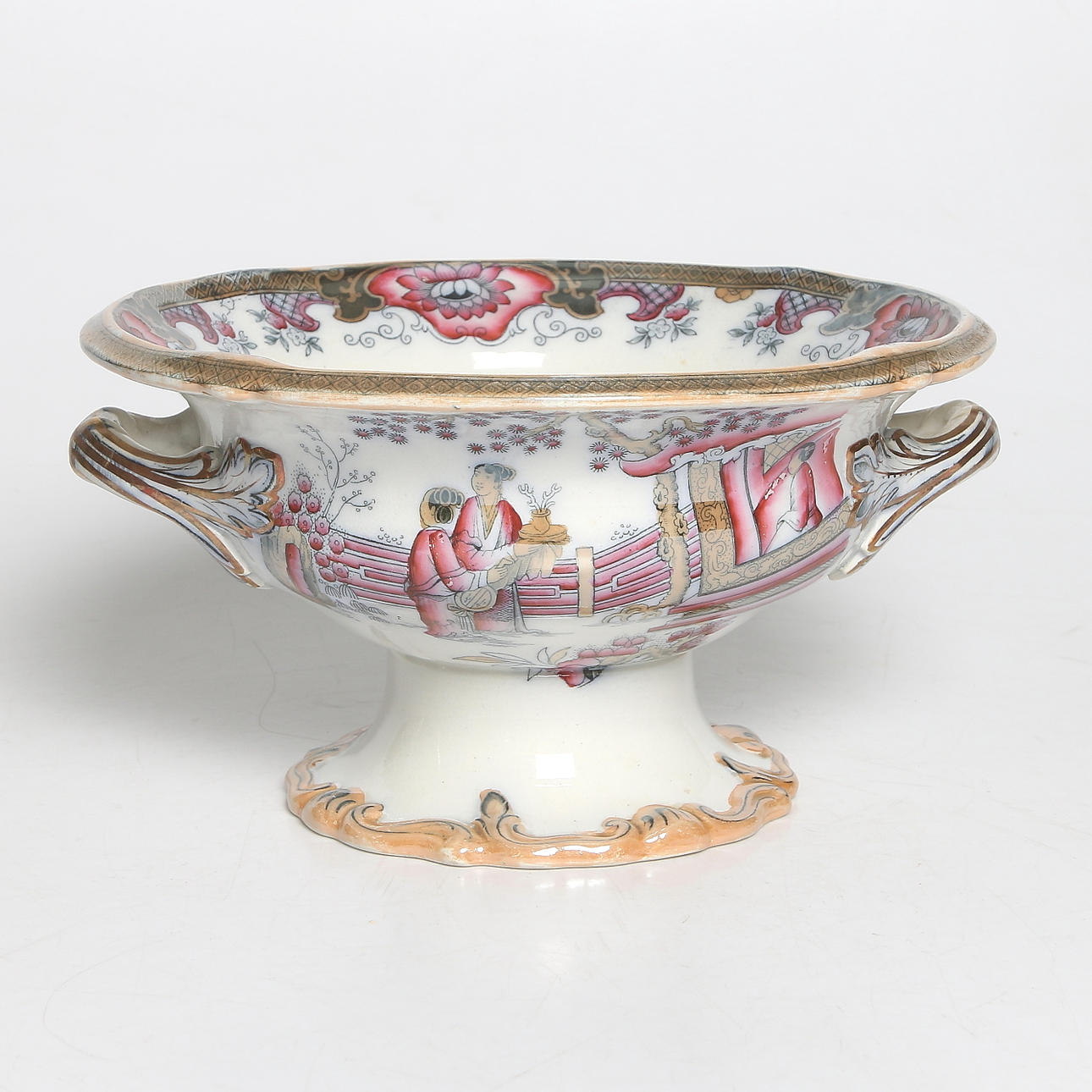 SKÅL på FOT, flintgods, kinesiserande motiv, omkring sekelskiftet 18/1900.