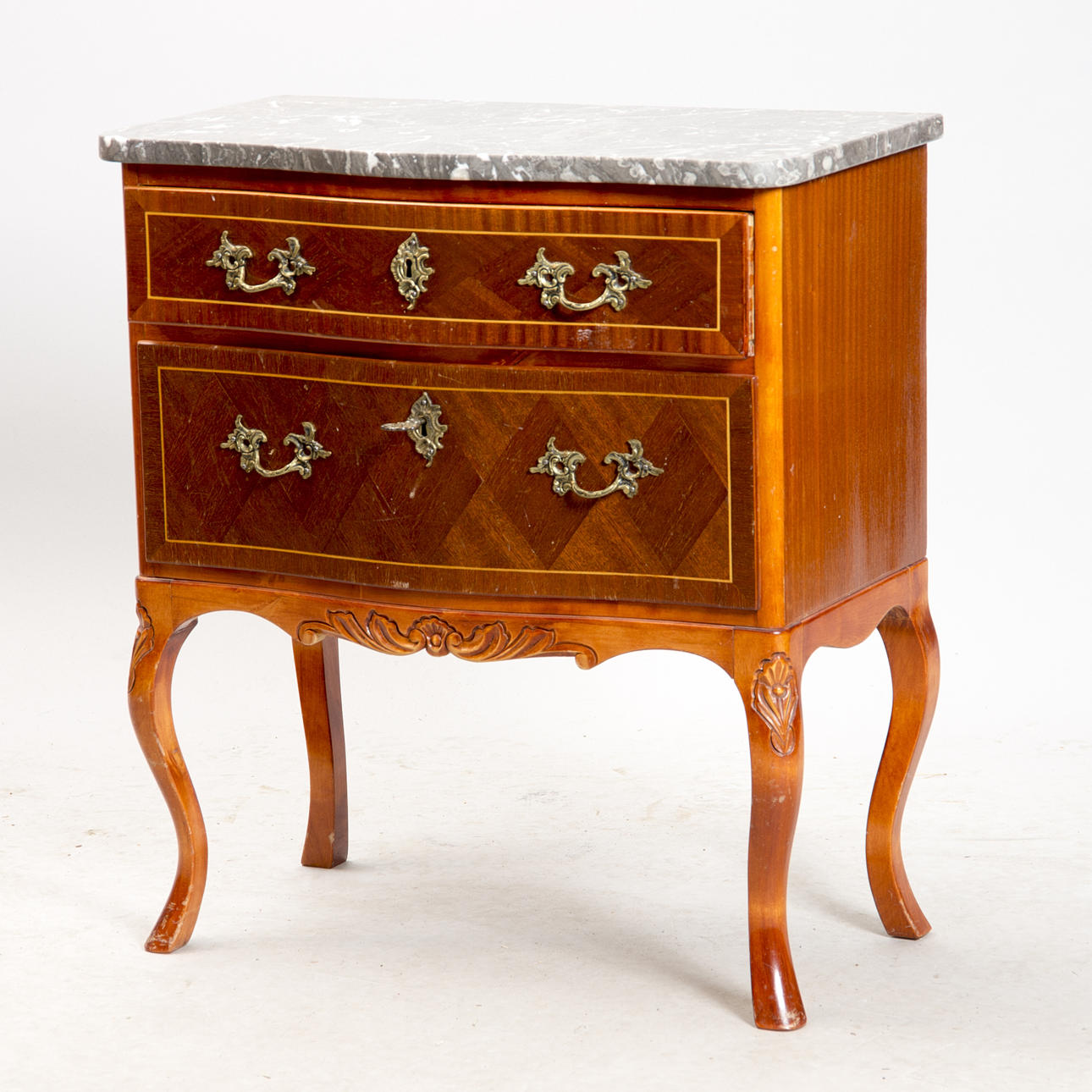 BYRÅ, 2-lådig, mahogny med stenskiva.