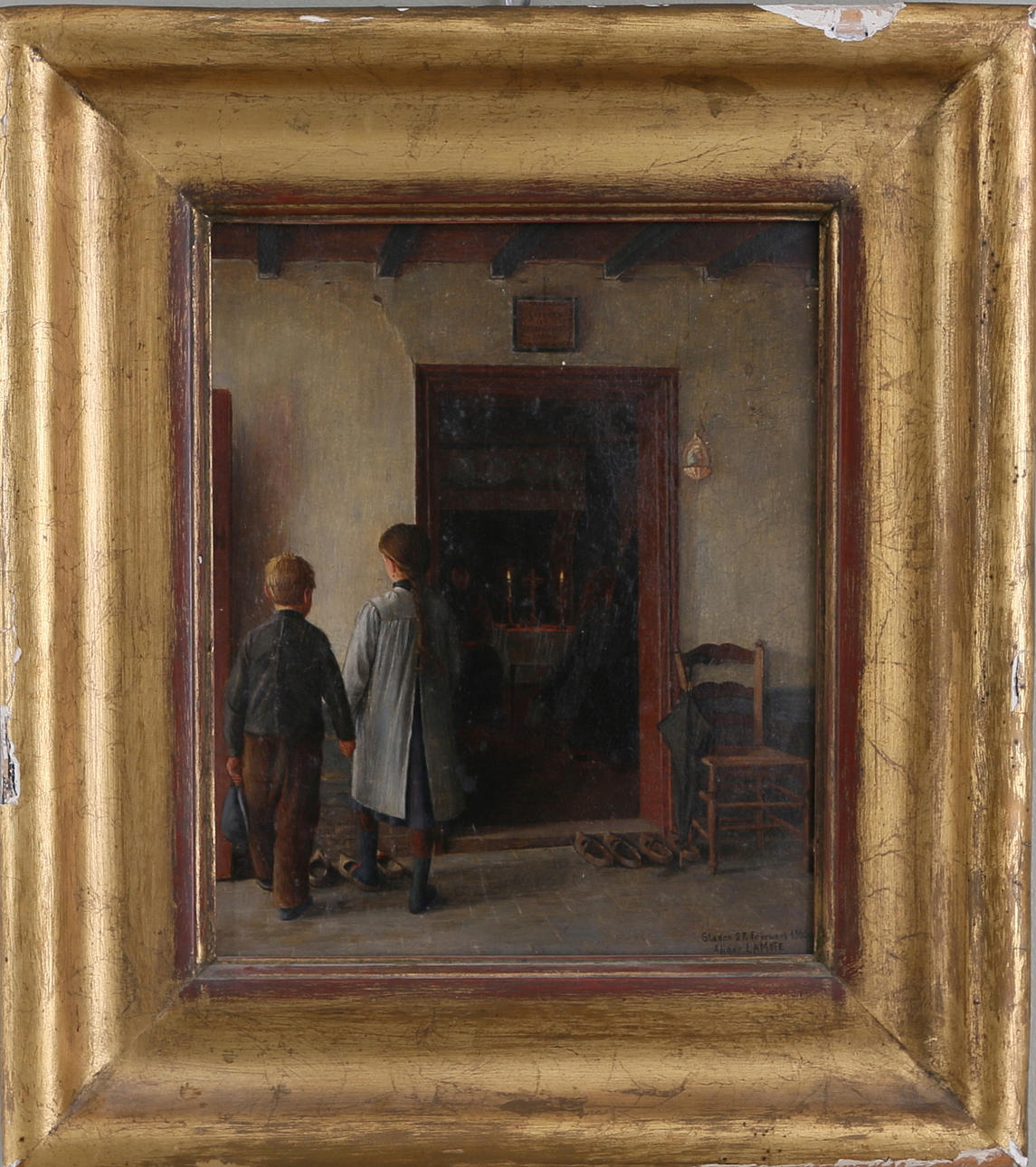 ALIDOR LAMOTE. Interiörscen, olja på pannå, signerad och daterad 1916.