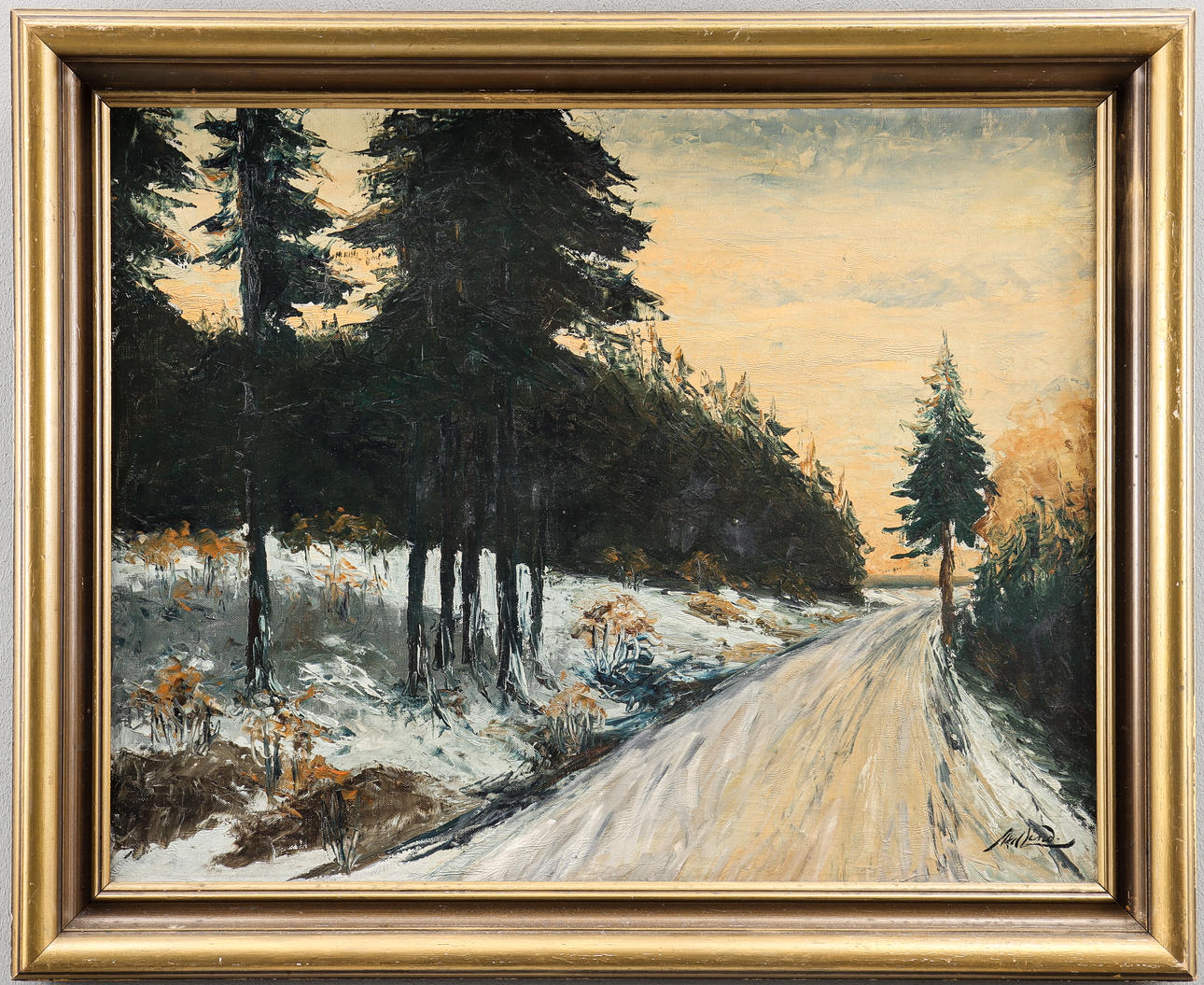 AXEL LIND. Vinterlandskap i skymning.