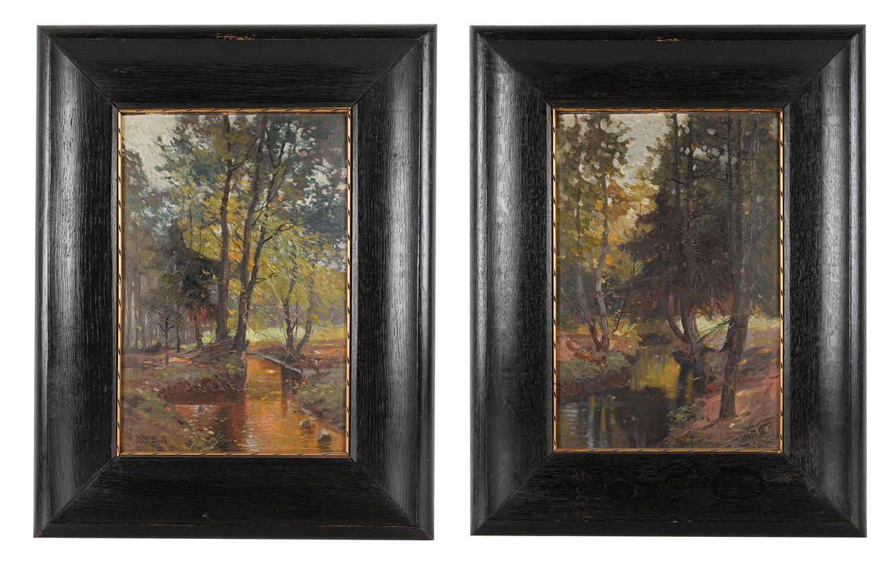 OTTO KRONE. 2 höstliga skogslandskap, motsvarigheter.