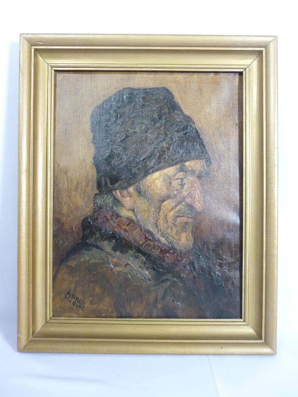 ADOLF FREY-MOOCK. Porträtt av en bonde med en mössa i profil.