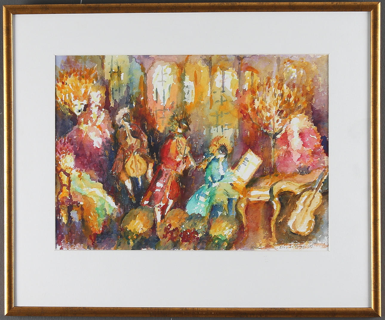 ELVY FRITHIOF. "Galant kammarmusik" akvarell, signerad och daterad -05.