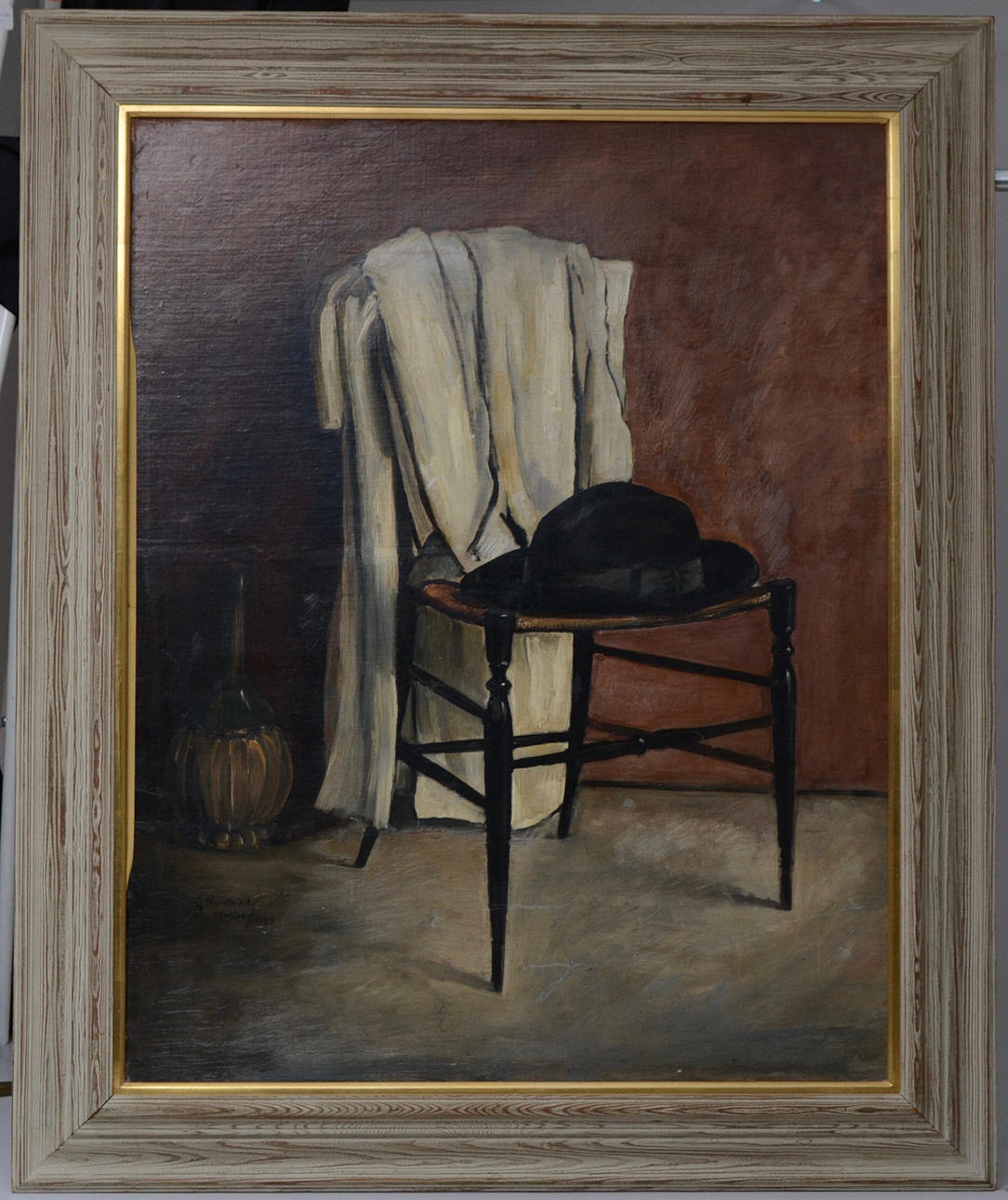 GÖSTA NORDBLAD. STILLEBEN, interiör med stol.