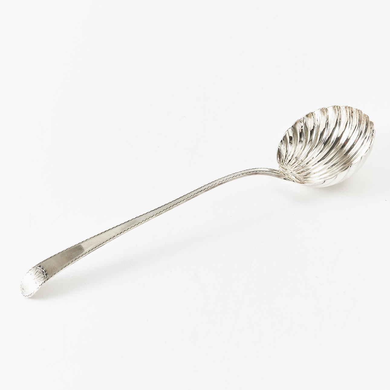LADLE, silver, shell-shaped, handle with engraved decoration ...