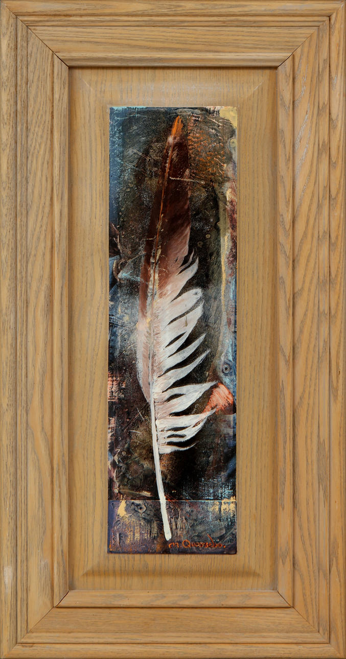 MICHAEL QVARSEBO. Feather. Mixed media on panel, signed.