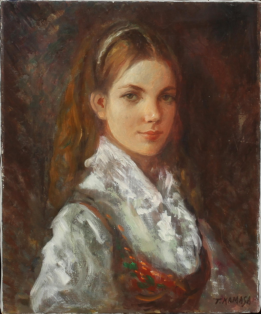 TADEUSZ KAMASA. Porträtt, olja på duk, signerad.