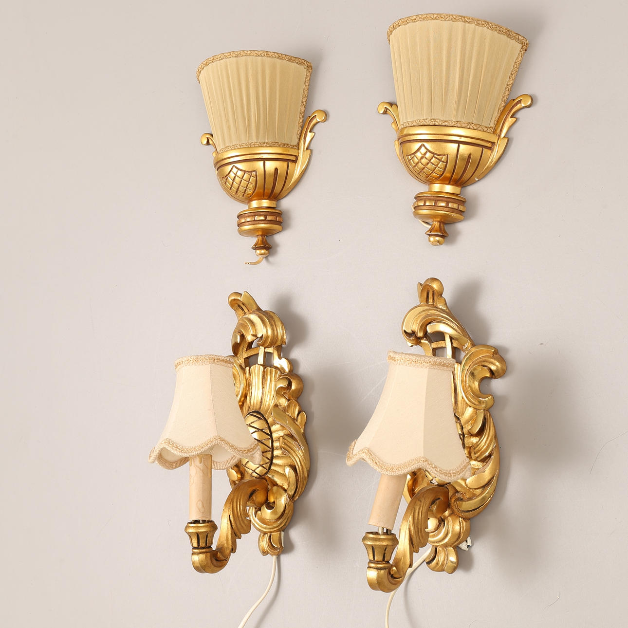 VÄGGLAMPETTER, 2 par, 1900-tal.