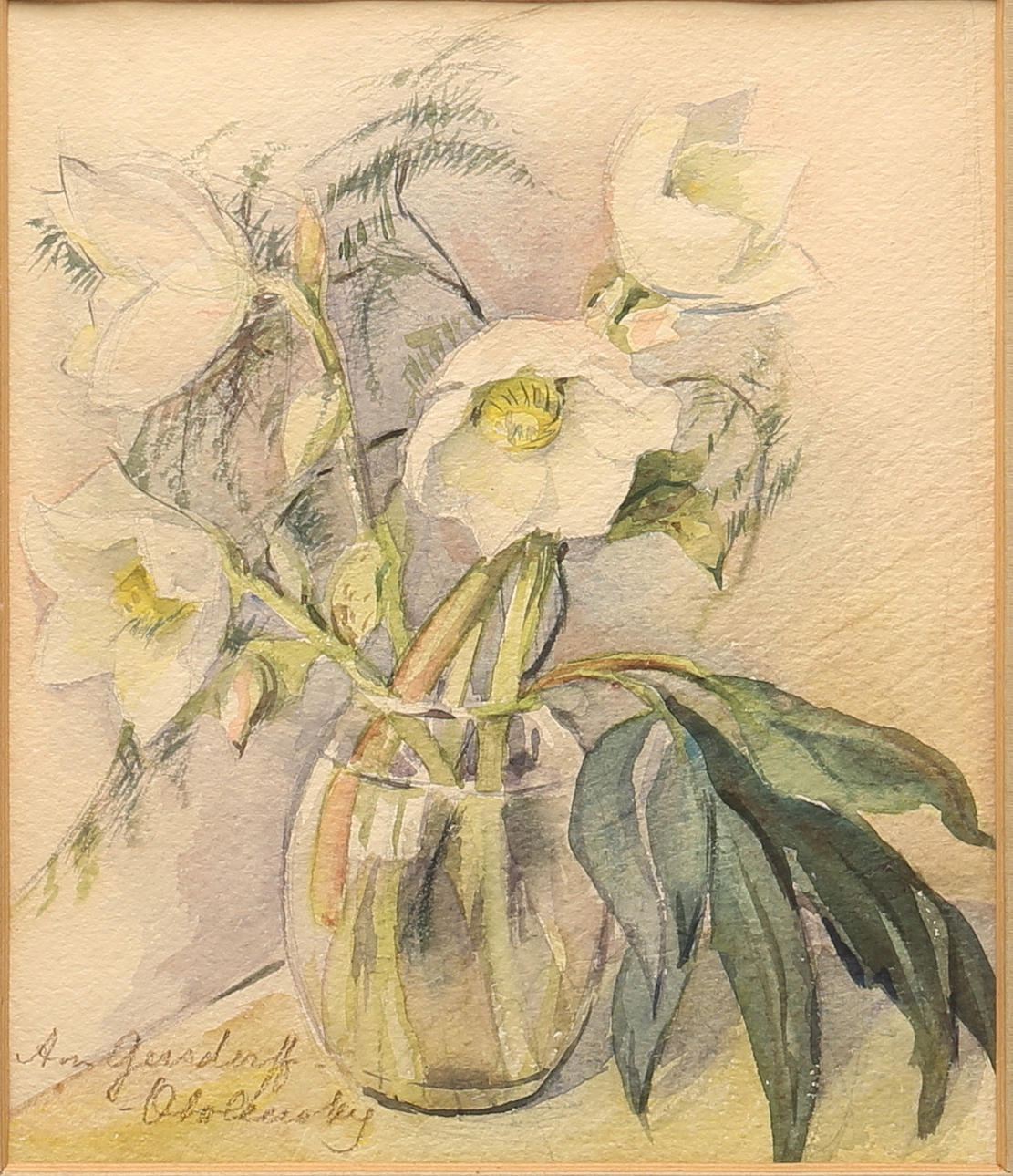 ANNA VON GERSDORFF OBOLENSKY. Akvarell, stilleben, signerad.