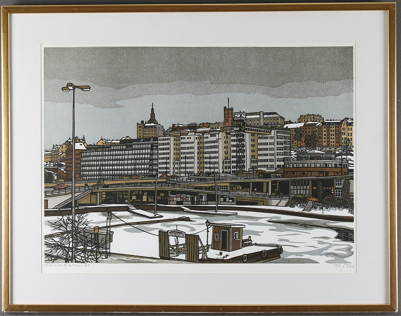 SVEN OLOV EHRÉN. Slussen, färglitografi, signerad och numrerad 134/360.