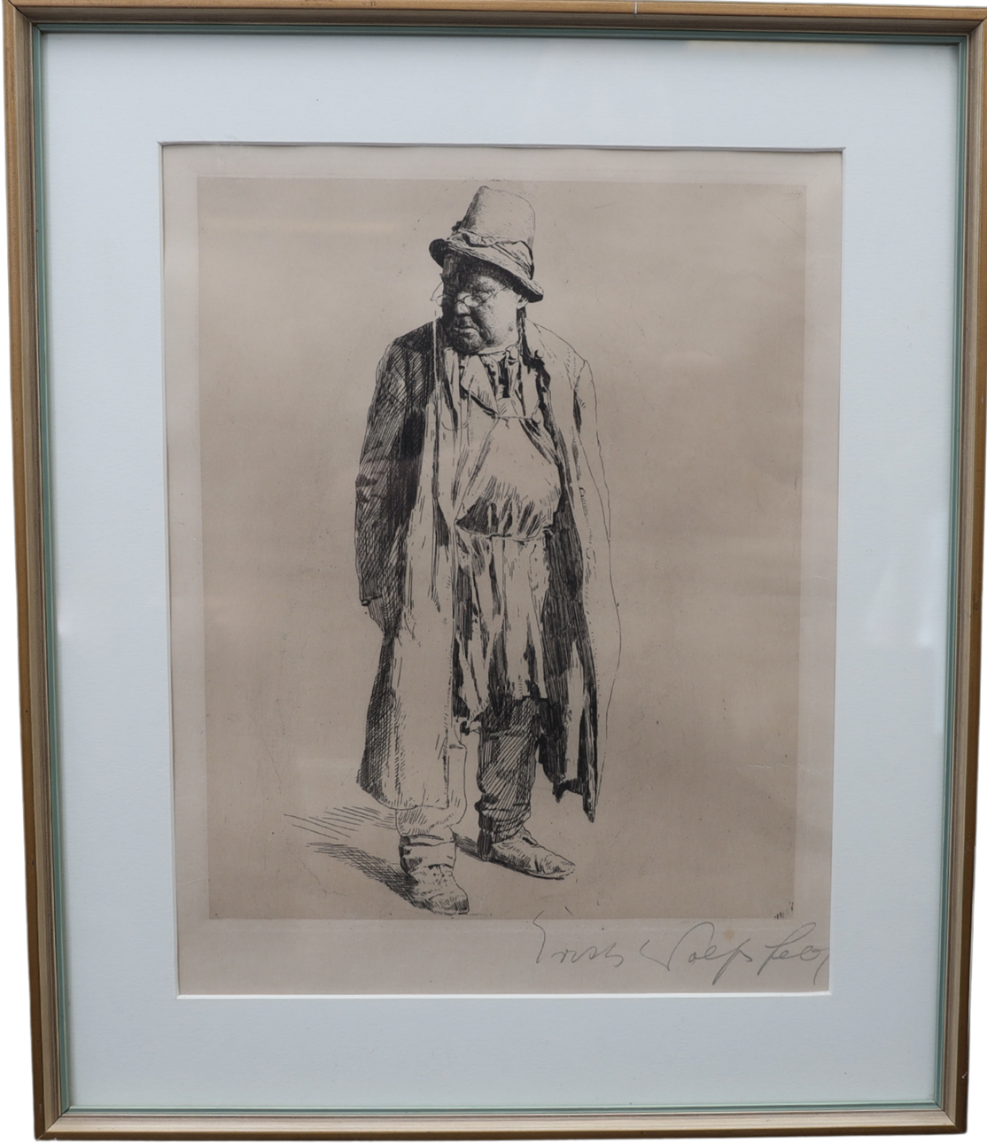 ERICH WOLFSFELD. Male figure, etching, signed.