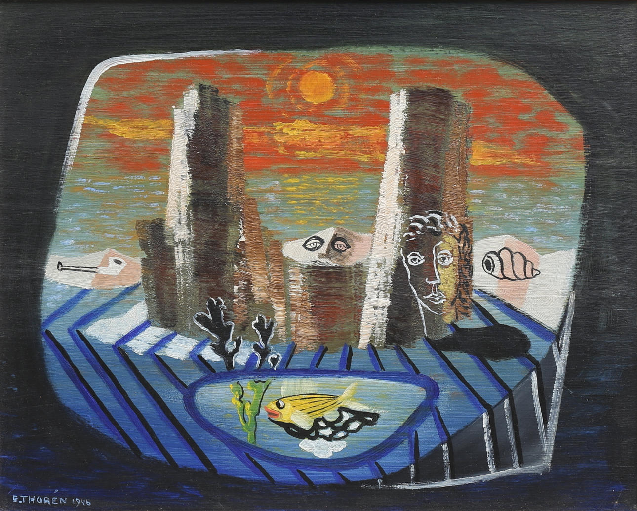 ESAIAS THORÉN. Komposition. Olja på pannå, signerad och daterad 1946.