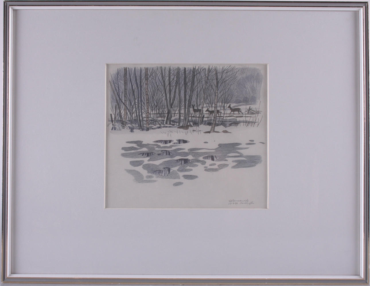 GUNNAR BRUSEWITZ. Teckning, "Sandasjön", signerad, daterad 27-4-70.