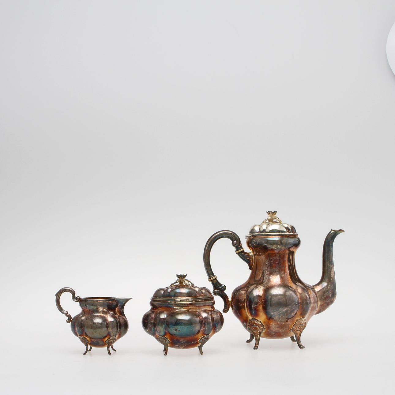 KAFFESERVIS,3 delar. Silver, Emil Hermann, Waldstetten, Tyskland, 1900-tal. Svenska importstämplar.