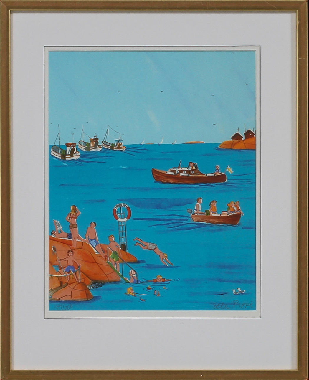 ELISABETH RIPPE. "Sommardag vid havet", färglitografi, signerad och numrerad 154/250.