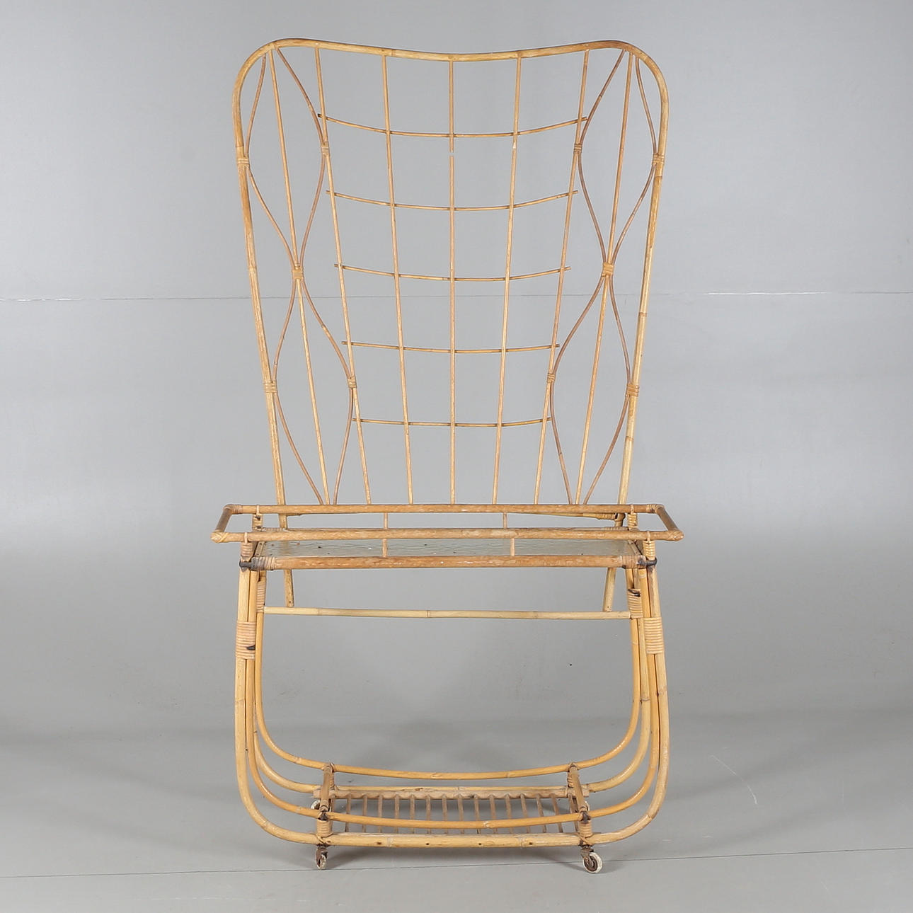 BLOMBORD med SPALJÈ, bambu/rotting samt glas, 1900-talets andra hälft.