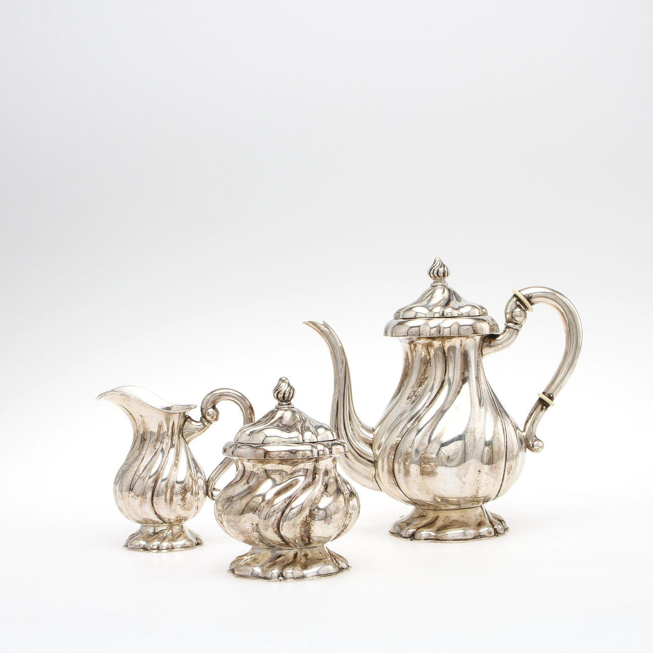 KAFFESERVIS, 3 delar. Silver. Svenska importstämplar.